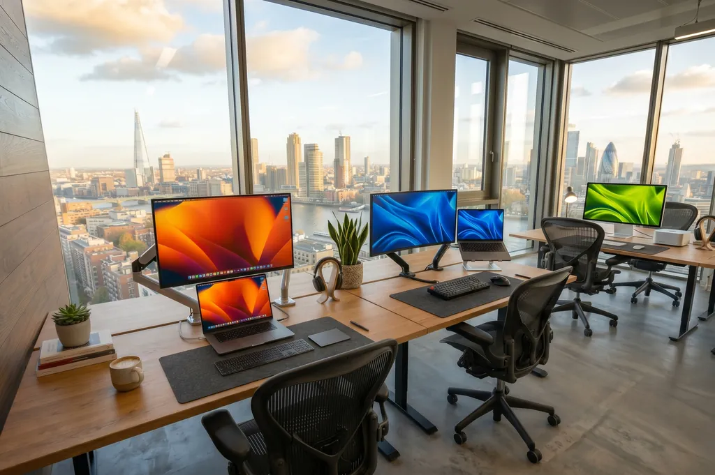 Werkplek met Rotterdamse skyline